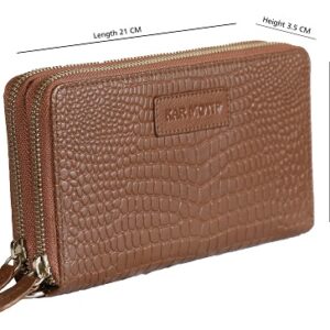 TRAVEL WALLET ; LONG WALLET ; DOUBLE ZIPPER WALLET; UNISEX LEATHER WALLET ;ARTICLE NUMBER- KM 001 ,CROCODILE IMPRESSION-COLOUR- BROWN