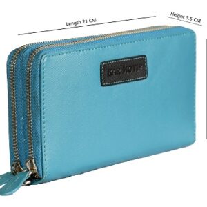 LONG WALLET; TRAVEL WALLET;DOUBLE ZIPPER WALLET; UNISEX LEATHER WALLET;BRAND -KAR MOTIF,ARTICLE NUMBER - KM 001;COLOUR - SEA BLUE