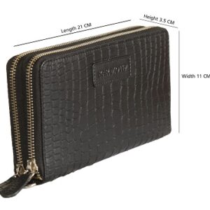 Travel Wallet ; Long Wallet ; Zipper Wallet ; Unisex Leather Wallet ARTICLE NUMBER - KM 001 CROCODILE IMPRESSION - COLOUR BLACK