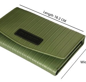 PASSPORT POUCH; PASSPORT BAG; TRAVEL POUCH; PASSPORT HOLDER; TRAVEL WALLET; BRAND - KAR MOTIF, ARTICLE NUMBER - KM 002, COLOUR - GREEN STRIPE
