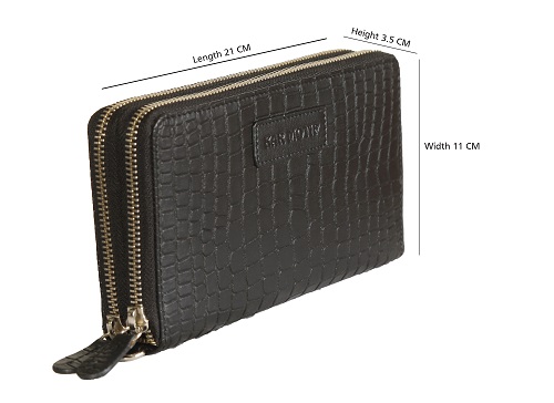 Travel Wallet ; Long Wallet ; Zipper Wallet ; Unisex Leather Wallet ARTICLE NUMBER - KM 001 CROCODILE IMPRESSION - COLOUR BLACK