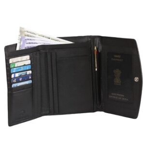 PASSPORT BAG ; PASSPORT POUCH ; TRAVEL POUCH ; TRAVEL ORGANIZER BRAND - KAR MOTIF ;ARTICLE NUMBER - KM 002 ; COLOUR - BLACK
