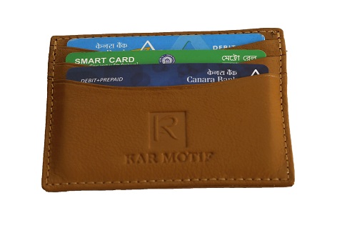 GENUINE LEATHER CARD CASE, LEATHER CARD HOLDER ,ARTICLE NUMBER KM 009 , BRAND - KAR MOTIF , COLOUR - TAN
