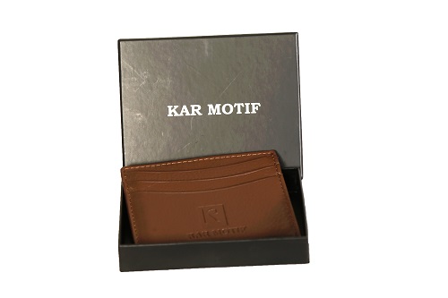 CARD HOLDER,CARD CASE, GENUINE LEATHER CARD HOLDER, ARTICLE NUMBER KM 009, BRAND - KAR MOTIF, COLOUR - BROWN
