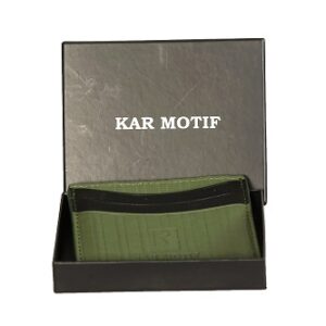 GENUINE LEATHER CARD HOLDER ; PURE LEATHER CARD CASE , ARTICLE NUMBER KM 009, BRAND - KAR MOTIF , COLOUR - GREEN STRIPE