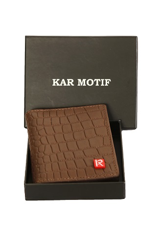 PURE LEATHER WALLET, UNISEX LEATHER WALLET, RFID WALLET, SMALL WALLET ARTICLE NUMBER KM 006, COLOUR - BROWN, CROCODILE IMPRESSION