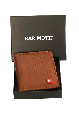 RFID WALLET ,GENUINE LEATHER WALLET, SMALL WALLET,CARD HOLDER ARTICLE NUMBER KM 006,BRAND - KAR MOTIF , COLOUR - BROWN STRIPE