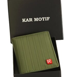GENUINE LEATHER WALLET, CARD HOLDER, RFID WALLET, SMALL WALLET, BRAND - KAR MOTIF , ARTICLE NUMBER KM 006, COLOUR - GREEN STRIPE